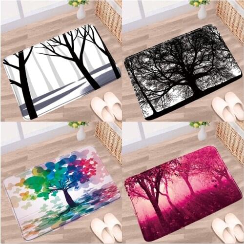 Doormat Simple Trunk Bathroom Mat Black Branch Texture Butterfly Watercolor Tree Non-Slip Rug Flannel Pad Kitchen Doorway Carpet