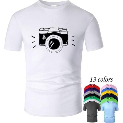 Cartoon Camera Line Art O Neck Cotton T Shirt Men and woman Unisex Summer Short Sleeve Designed Casual Tee m01036