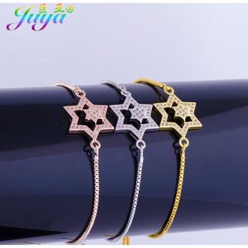 Juya New Fashion Micro Pave Cubic Zirconia Star of David Charm Bracelets For Women Men Judaism Prayer Gift Jewelry