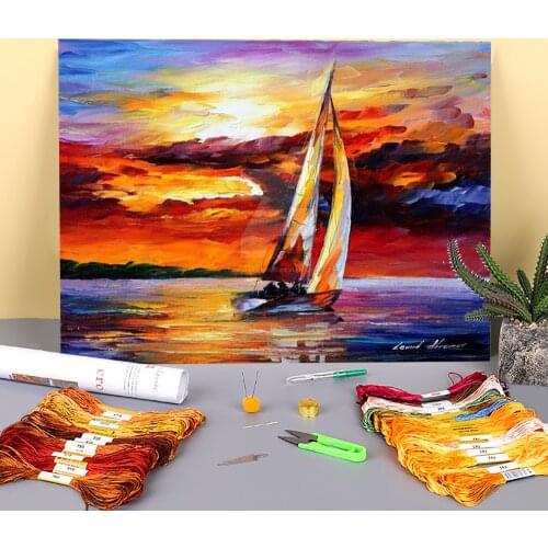 Oil Painting Style Long Sail Pre-Printed 11CT Cross-Stitch Complete Kit Embroidery DMC Threads Knitting Painting Package