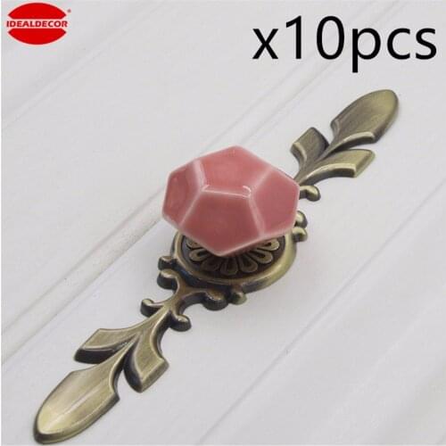 10PCS Lovely Diamond Shape Ceramic Door Knob with Antique Brass Base Kids room Drawer Decor,Dresser Handle Pulls,Cabinet knobs