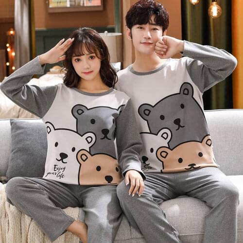 M to XXXL 4XL Big Size Couples Home Wear Lounge Clothes Long Sleeve Pajamas Sets Male Cotton Sleepwear Girls Homewear Housewear
