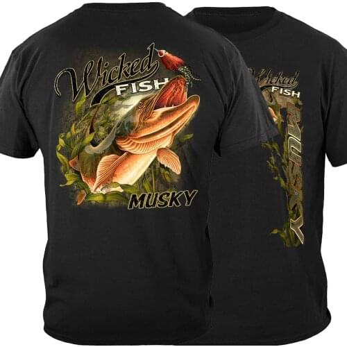 Creative Design Muskie Fish Wicked Fishing Angler Gift T-Shirt. Summer Cotton O-Neck Short Sleeve Mens T Shirt New S-3XL