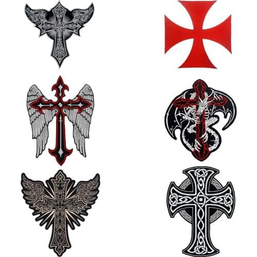 CROSS WINGS jesus dragon large Embroidered backing punk biker Patches for Clothes jeans