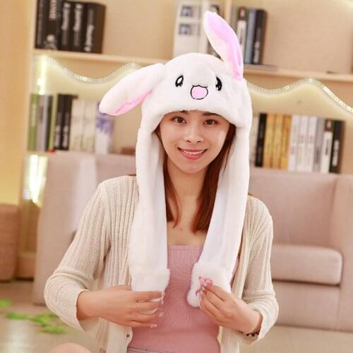 Rabbit Hat Moving Ears Cute Cartoon Toy Hat Airbag Kawaii Funny Toy Cap Kids Plush Toy Birthday Gift Hat for Girls