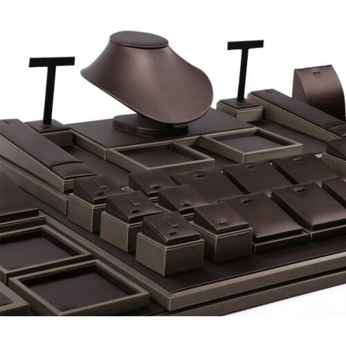 New jade brushed PU leather jewelry stand jewelry display stand earrings necklace jewelry display prop set