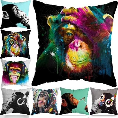 Fashion Banksy DJ Monkey Thinker With Headphone Throw Pillow Case Home Decorative Cushion Cover 45x45cm Pillow cover for Sofa