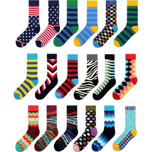 Men Socks Fashion Zebra Stripe Wave Star Lattice Colorful Happy Vintage Harajuku Hip Hop Funny Casual Skate Cotton socks Street