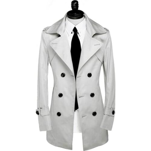 Mens trench coats grey fashion spring autumn man middle length coat men clothes double breasted overcoat lapel plus size S - 9XL