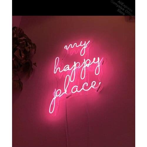 Neon Sign For My Happy Place club Lamp resterant light Hotel custom Home decorate wall diner Window lamps Enseign Lumineuse Bar