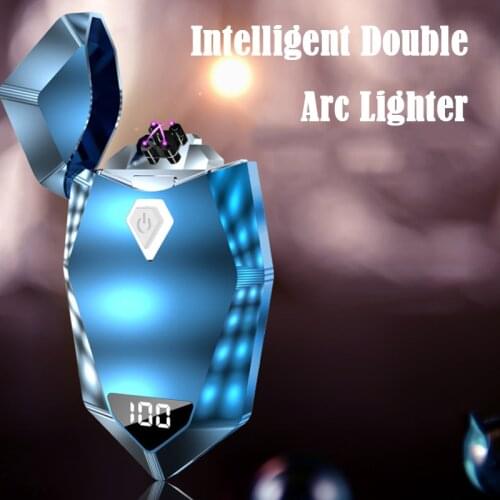 2021 New Intelligent Diamond Plasma Double Arc Lighter USB Rechargeable Cigarette Candle Lighter Creative Men Smoking Gift