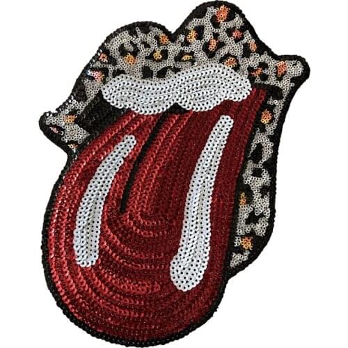 NEW Arrival Sequins Tongue Iron on Patches for Clothes Large Lips Embroidery Parches DIY Decoration Applique