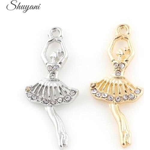 31*13mm Crystal Silver Gold Color Dancing Girls Charm Pendant For Choker Necklace DIY Jewelry Making