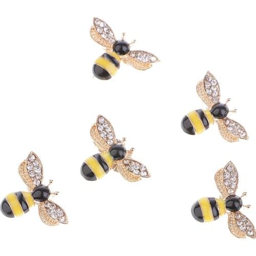 5pcs Bee Shape Alloy Rhinestone Flatback Buttons Jewelry Making Findings 25mm