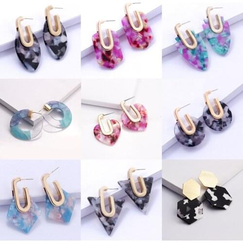 Luxury Statement Drop Earrings For Women European Acrylic Red/Blue Multicolor 2021 Fashion Jewelry Metal Geometric Earring