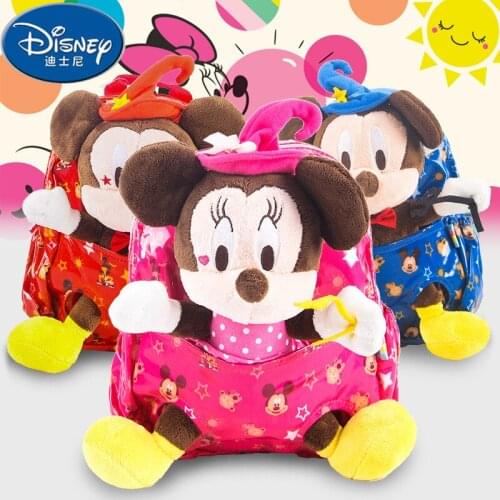 Disney cartoon Mickey Minnie backpack children durable doll shoulder bag plush doll travel schoolbag boy girl Waterproof leather