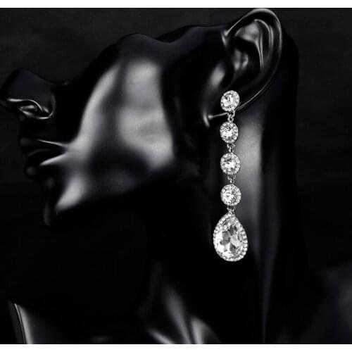 Crystal Earrings Pendant Luxury Jewelry Women Charm Fashion Long Dangle Wedding