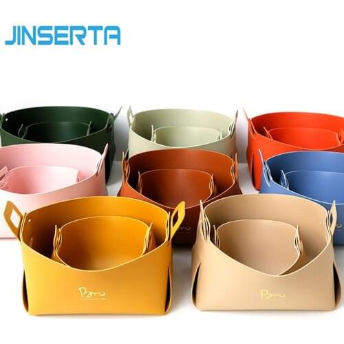 JINSERTA PU Leather Folding Tray Jewelry Cosmetic Organizer Remote Control Snack Storage Basket Desktop Sundries Decor Box