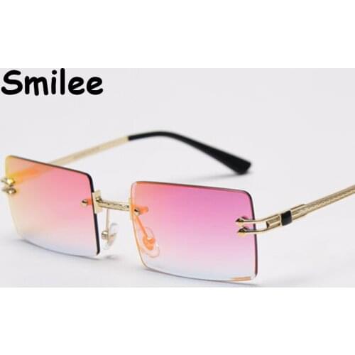 Rimless Sunglasses Rectangle Fashion Popular Women Men Shades Small Square Sun Glasses For Female Top Quality Pink Oculos