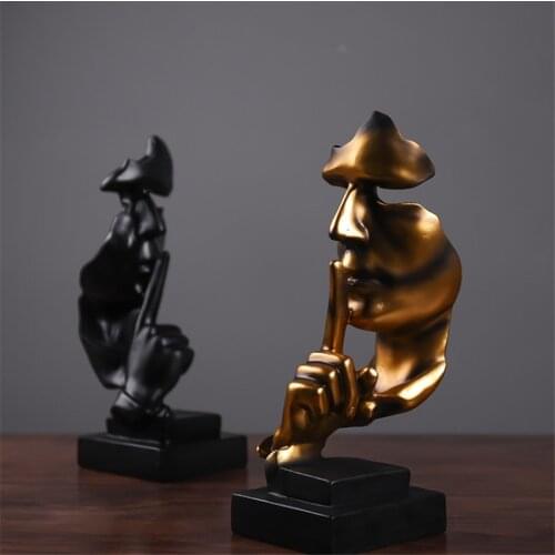 31cm Resin Silence is Gold Mask Statue Abstract Ornaments Statuettes Mask Sculpture Craft for Office Vintage Home Decor
