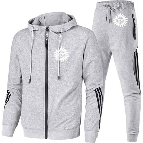 Winchester Bros Printed Spring Autumn Fashion Casual high quality cotton stitching Matching Mens sweatshirt + sweatpants 2-piec
