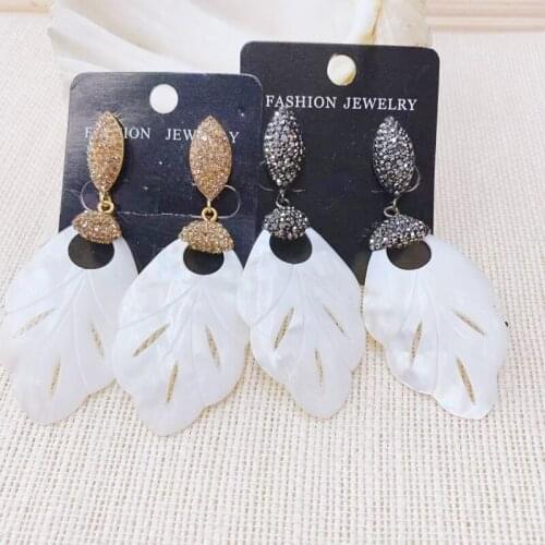 Trendy Pave Rhinestone Personality Shell Earring Hollow out Shell Leaf Dangle Earring Woman Earring 2Pairs