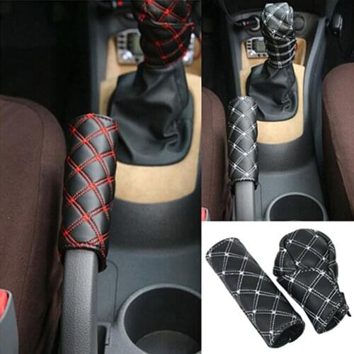 Universal Car Gear Shift Knob Cover Faux Leather Hand Brake Cover Sleeve 2 in 1 Set For BMW/Toyota/Kia/Honda/Benz