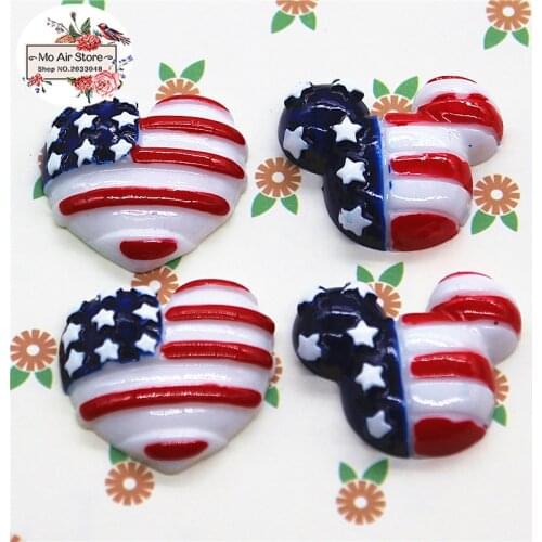 10pcs Resin heart America flag flat back Cabochon Art Decoration Charm DIY accessories 25mm
