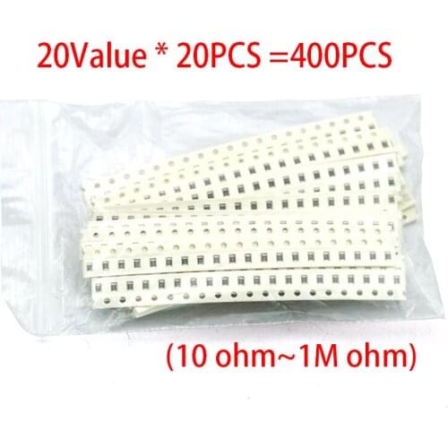 20Value * 20PCS =400PCS 0805 SMD Resistor Kit 1% 1/8W (10 ohm~1M ohm) component diy samples kit new and original