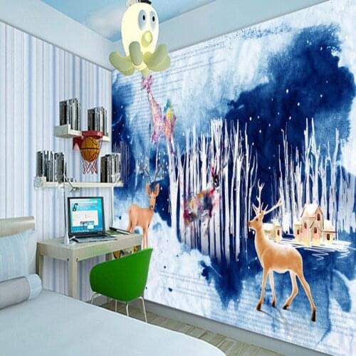 3D photo wallpaper Watercolor woods sika deer living room TV wall decoration painting custom mural stereo wallpaper