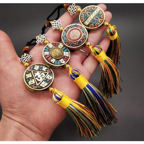 4PCS Efficacious Amulet Greco-Buddhist pocket travel bag CAR Auspicious Safety Om mani padme hum Mantra Tibet Buddha Pendant