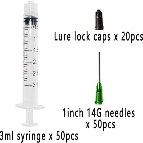 50 Sets,Plastic Syringe 3ml with 1inch 14G Blunt Tip Needles Injector For Lab and Industrial Dispensing Adhesives Glue Soldering