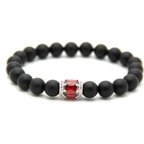 Ailatu 8mm Natural Matte Stone Beads Micro Pave Cubic Zirconia Cylinder Jewelry Bracelet