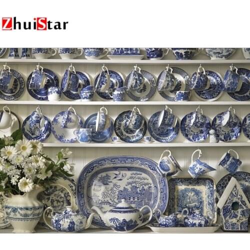 Diamond painting landscape cross stitch mosaic blue and white porcelain diy diamond embroidery full square rhinestone home XY1