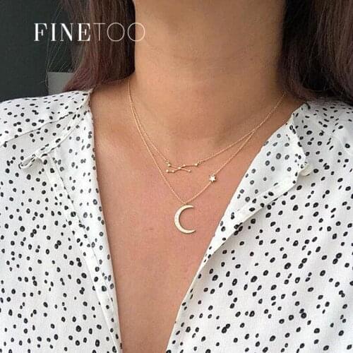Bohemian Multi Layered Crystal Zodiac Necklace Fashion Star Moon Constellation Pendant Necklace for Women Friendship Gifts
