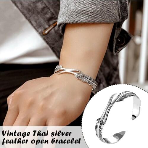 Feather Cuff Bangle Bracelet Retro Mens Copper Adjustable Jewelry Vintage Gift TT@88
