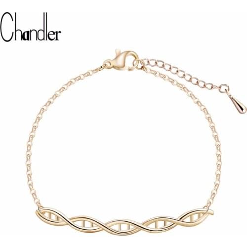 Chandler Sliver Gold Color Science DNA Shape Bracelet & Bangle For Women Chemistry Molecule Statement Jewelry Maxi Accessaries