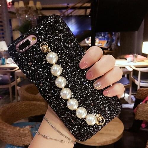 Girl Fashion Pearl Hand Chain Bracelet Bling Glitter Case Cover For Samsung Galaxy Note 10 9 8 S20 Ultra S10E S10 S9 S8 Plus