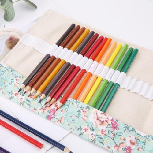 Floral Print 12/24/36/48/72 Holes Canvas Roll Up Makeup Pencil Bag Wrap Curtain Pen Case Holder Storage Pouch