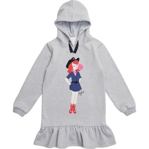 Children Autumn preppy Dress Hood New Girls Dress Long Sleeve 2021 New Thick Dress Velvet Cute Pattern Ruffles Fleece,#6466