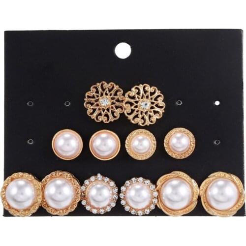 Set Trendy Colorful Crystal Pearl Beads Earring Sets Mixed Flowers Leaf Howlite Heart Stud Earring Sets Gifts Jewelry