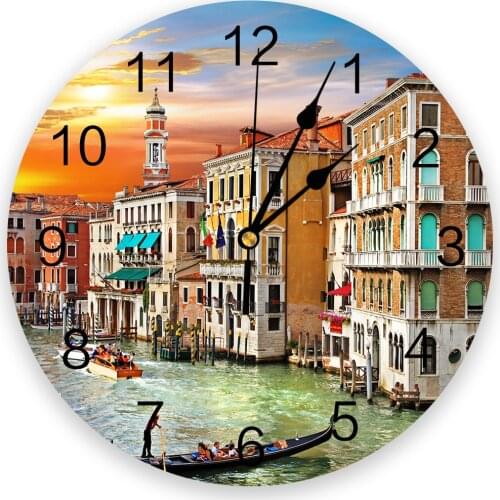 Venice Dusk Views Houses 3d Wall Clock Modern Design Farmhouse Decor Kitchen Vintage PVC Round Clock Living Room Decoration