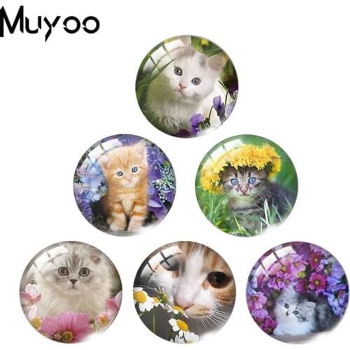 2019 New Flowers And Cat Glass Dome Cabochon Handmade Cabochons Art Photo Jewelry Gifts
