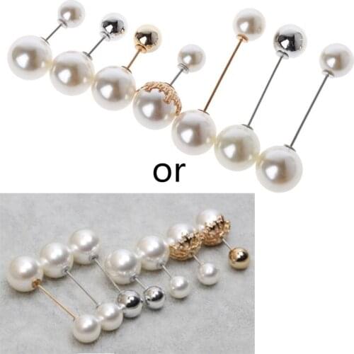 2021 New 7Pcs Sweater Shawl Clip Double Faux Pearl Brooch Safety Pins Women Clothes Decor