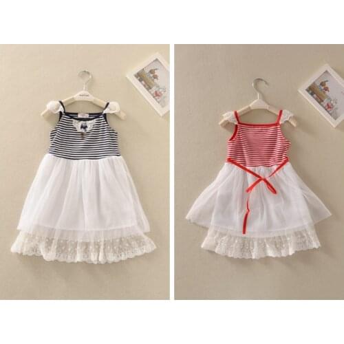 New Arrival Summer Baby Girls Summer Dresses Girls Striped And Voile Dresses Girls Summer Casual Dresses Two Colors