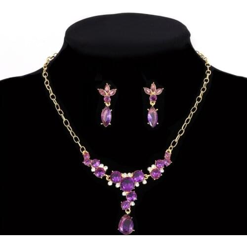 New Fashion Womens Geometry Jewellery Set of Purple Wedding Jewerly Sets for Women african Female Jewelry set