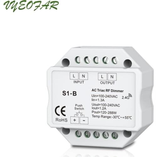 New S1-B Led Triac Dimmer Controller 2.4GHz RF Wireless Remote 100V-240V AC Input Voltage 1A Output 1 Channel Push Dim Switch