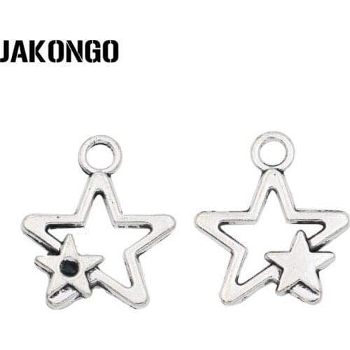 JAKONGO Antique Silver Plated Star Charm Pendants for Jewelry Accessories Making Bracelet Findings DIY 22x19mm