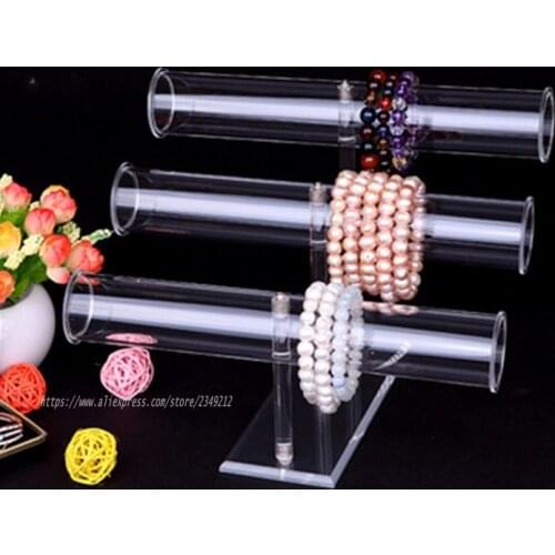 Clear Acrylic 3-Layer High - Low Bracelet Display Stand Anklet Showing Rack Watch Holder Jewelry Shelf Showcase Organizer