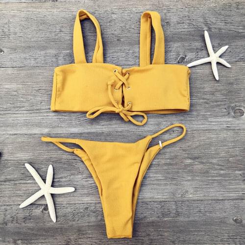 Sexy bikini suit buttonhole strap special fabric ladies split two-piece suit
